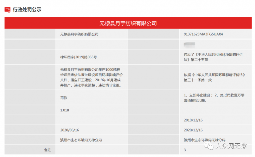 无棣一公司未依法报批建设项目环境影响评价文件擅自开工建设被罚！
