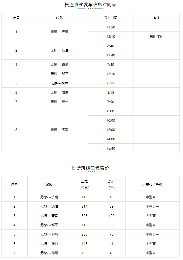 无棣县汽车时刻表