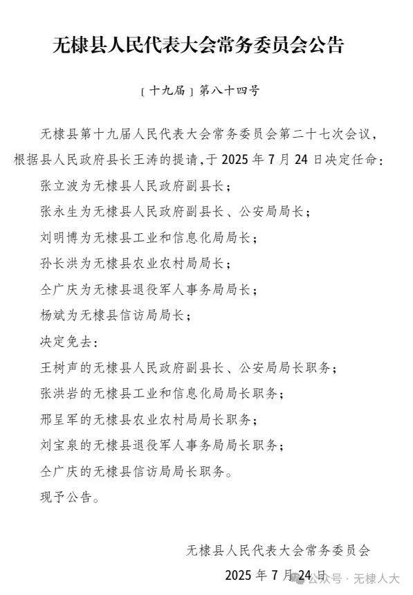 无棣最新人事任免！